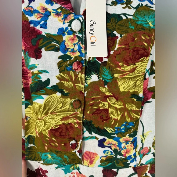 SunnyGirl Mod Floral Button Collared Fit & Flare Dress Linen Blend Size X-Large - Picture 4 of 11